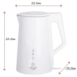Adler AD 1345W - Bouilloire électrique Blanche avec affichage LED et régulation de température 1,7 L STRIX