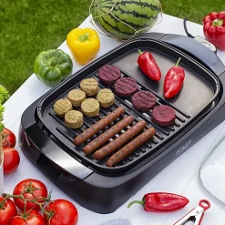Adler Grill électrique 3000W - Couvercle en verre - 2 zones de cuisson et Spatule incluse