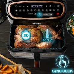 AF34 BG Friteuse à air 2400W Airfryer 3 tiroirs de 5 et 10 litres Sync Cook Sync Finish 10 modes de cuisson Sans huile Duronic