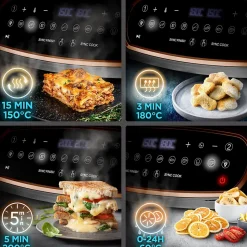 AF34 BG Friteuse à air 2400W Airfryer 3 tiroirs de 5 et 10 litres Sync Cook Sync Finish 10 modes de cuisson Sans huile Duronic