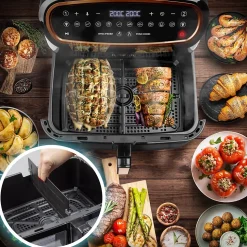 AF34 BG Friteuse à air 2400W Airfryer 3 tiroirs de 5 et 10 litres Sync Cook Sync Finish 10 modes de cuisson Sans huile Duronic