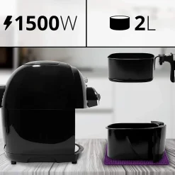 AF1 BK Friteuse à air chaud 1500W Air fryer Tiroir de 4,5 litres frire cuire rôtir griller sans matière grasse Duronic