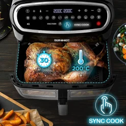 AF34 BK Friteuse à air 2400W Airfryer 3 tiroirs de 5 et 10 litres Sync Cook Sync Finish 10 modes de cuisson Sans huile Duronic
