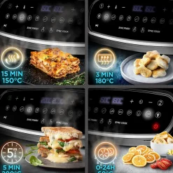 AF34 BK Friteuse à air 2400W Airfryer 3 tiroirs de 5 et 10 litres Sync Cook Sync Finish 10 modes de cuisson Sans huile Duronic