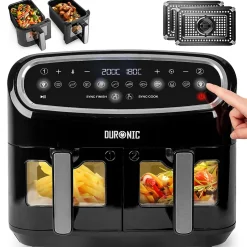 AF24 Friteuse à air 2400W Air fryer 2 tiroirs de 5 litres Sync Cook Sync Finish 10 modes de cuisson Sans huile Duronic