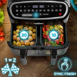 AF24 Friteuse à air 2400W Air fryer 2 tiroirs de 5 litres Sync Cook Sync Finish 10 modes de cuisson Sans huile Duronic