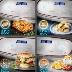 AF34 WE Friteuse à air 2400W Airfryer 3 tiroirs de 5 et 10 litres Sync Cook Sync Finish 10 modes de cuisson Sans huile Duronic