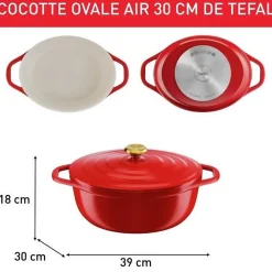 Air cocotte légère ovale 30 x 23 cm, fonte d'aluminium rouge