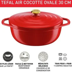 Air cocotte légère ovale 30 x 23 cm, fonte d'aluminium rouge