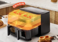 Air Fryer avec Fenêtre de Visualisation, Friteuse sans Huile avec 2 Tiroir, 9-in-1 Programmes de Cuisson, Écran Tactile
