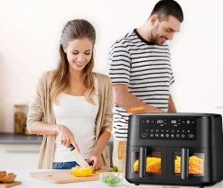 Air Fryer avec Fenêtre de Visualisation, Friteuse sans Huile avec 2 Tiroir, 9-in-1 Programmes de Cuisson, Écran Tactile