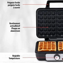 Appareil à gaufres 1000W 2 Plaques Révetement Anti-adhésif ALPINA