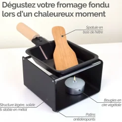 Appareil à raclette à la bougie en métal, spatule et bougies incluses - 1 personne - Linxor