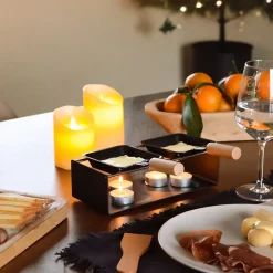 Appareil à raclette à la bougie en métal, spatules et bougies incluses - 2 personnes - Linxor