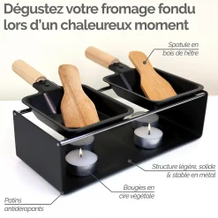 Appareil à raclette à la bougie en métal, spatules et bougies incluses - 2 personnes - Linxor