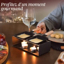 Appareil à raclette à la bougie en métal, spatules et bougies incluses - 2 personnes - Linxor