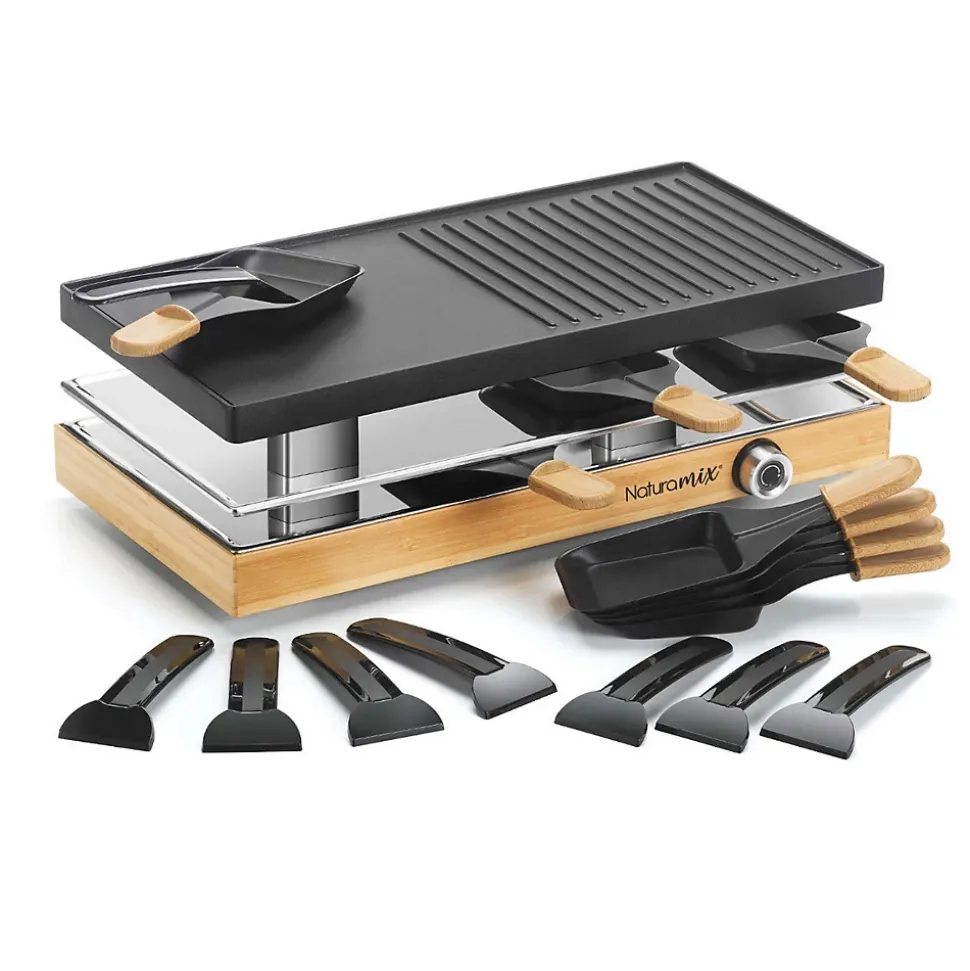 Appareil à raclette 8 personnes 1200w gril Naturamix RAC.WOOD-8