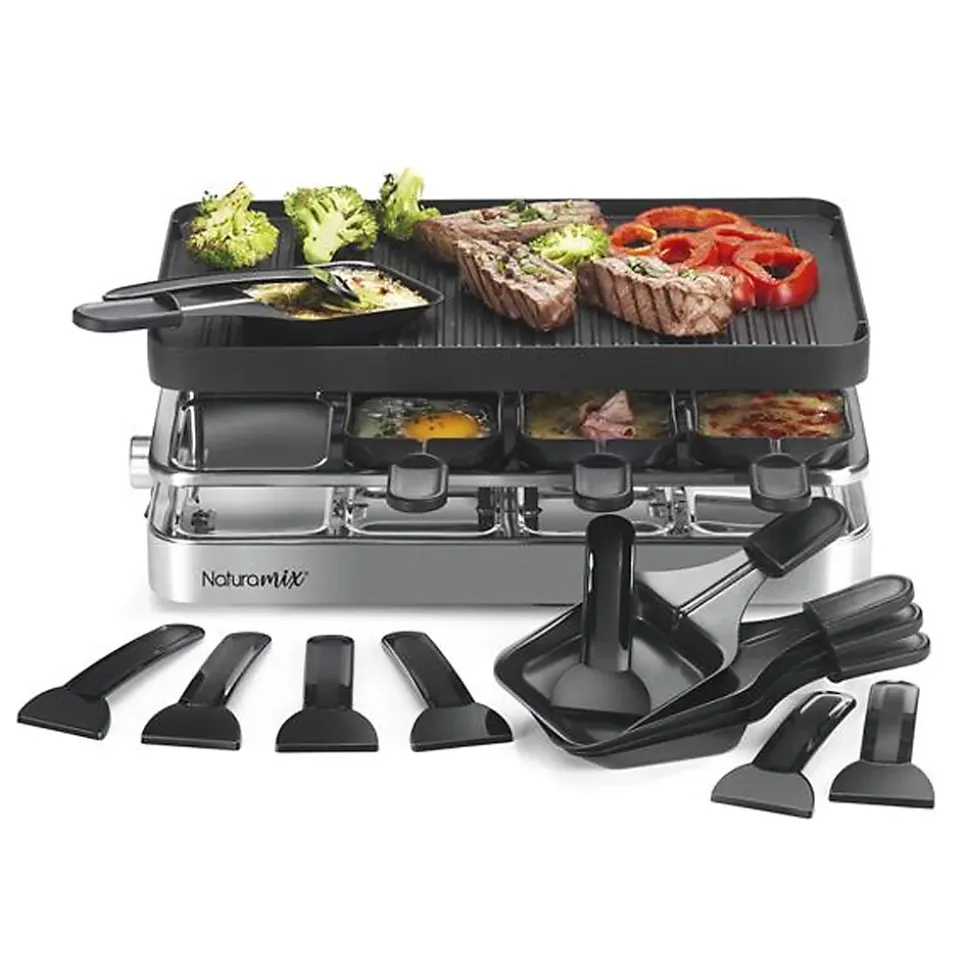 Appareil à raclette 8 personnes 1200w + grill + crêpe Naturamix RAC.INDUS-8