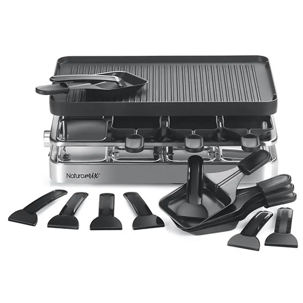 Appareil à raclette 8 personnes 1200w + grill + crêpe Naturamix RAC.INDUS-8