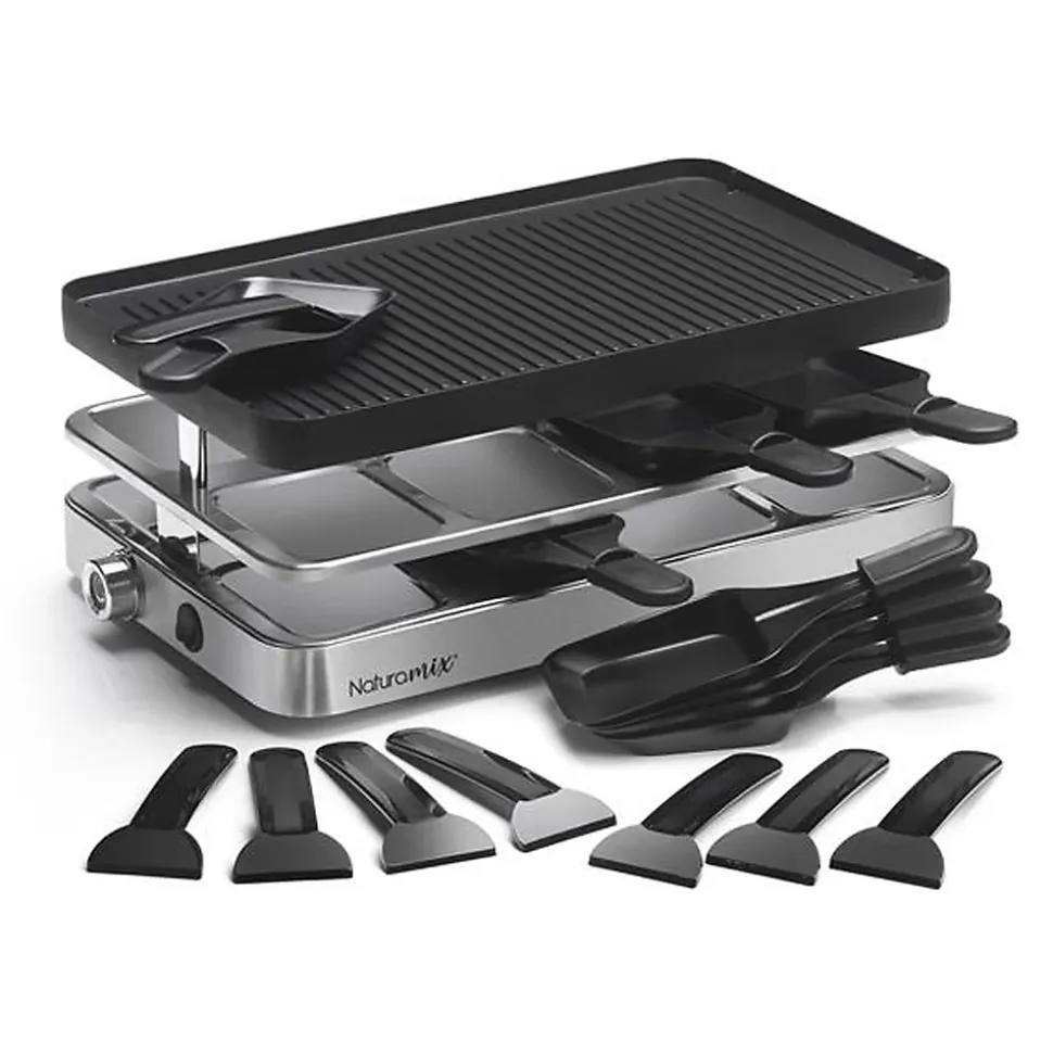 Appareil à raclette 8 personnes 1200w + grill + crêpe Naturamix RAC.INDUS-8