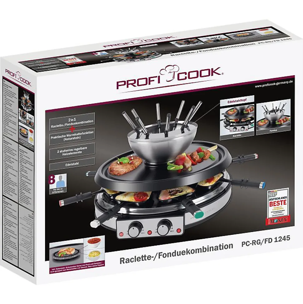 Appareil à raclette et fondue 8 personnes Proficook PC-RG/FD1245