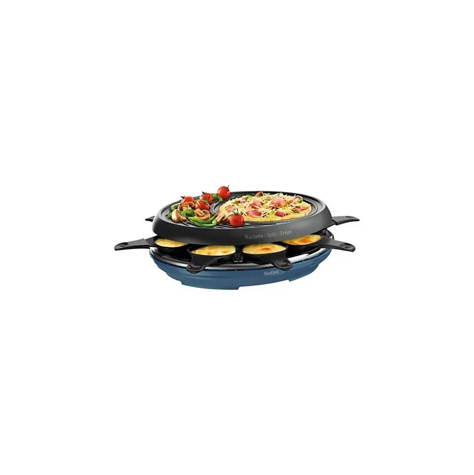 Appareil à Raclette Grill Crêpe Bleu acier 1050W 8 pers Multifonctions 3 en 1 TEFAL