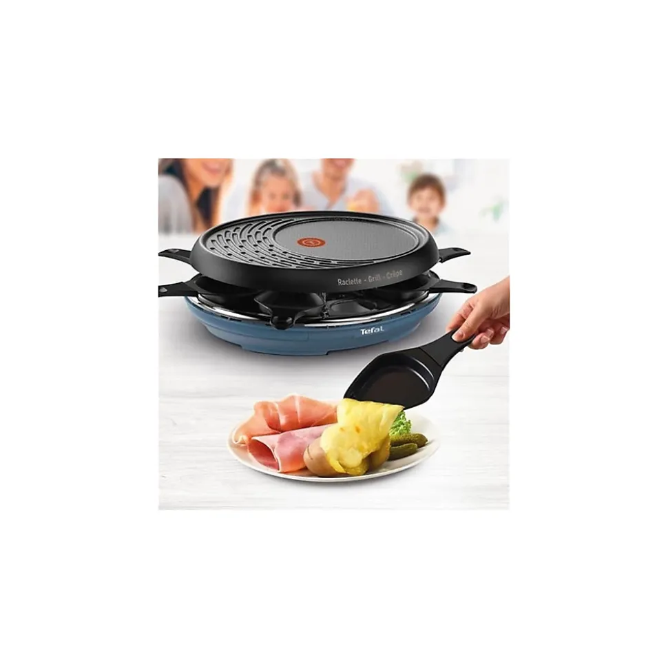 Appareil à Raclette Grill Crêpe Bleu acier 1050W 8 pers Multifonctions 3 en 1 TEFAL