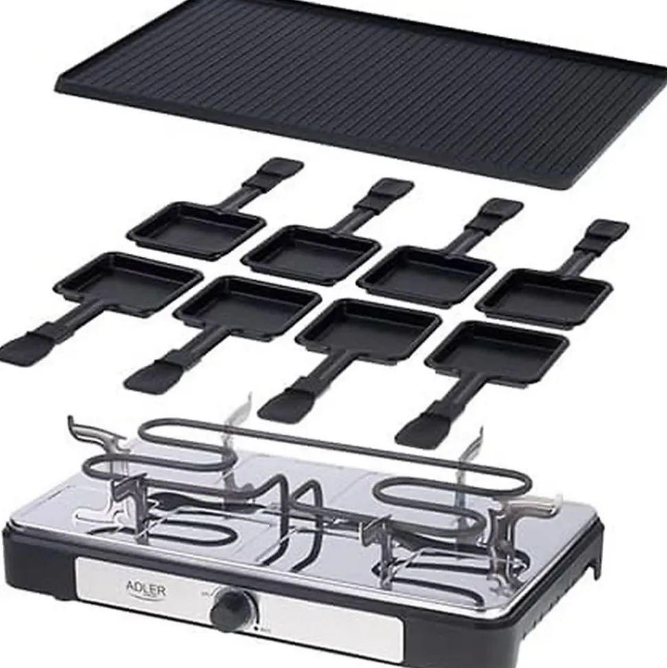 Appareil à Raclette électrique ADLER AD6616 avec poêle -Gril plancha sans fumée de style moderne pour 8 personnes 1400W