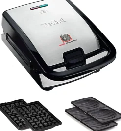 Appareil à sandwich et gaufres 2-en-1 Noir/Inox 700 W