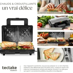 Appareil à sandwichs antiadhésif et résistant à la chaleur 1000W