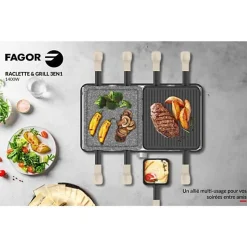 Appareil a Raclette FAGOR - FGRG8 - Pierre de cuisson - Jusqu'a 8 personnes - Thermostat réglable - 1400W