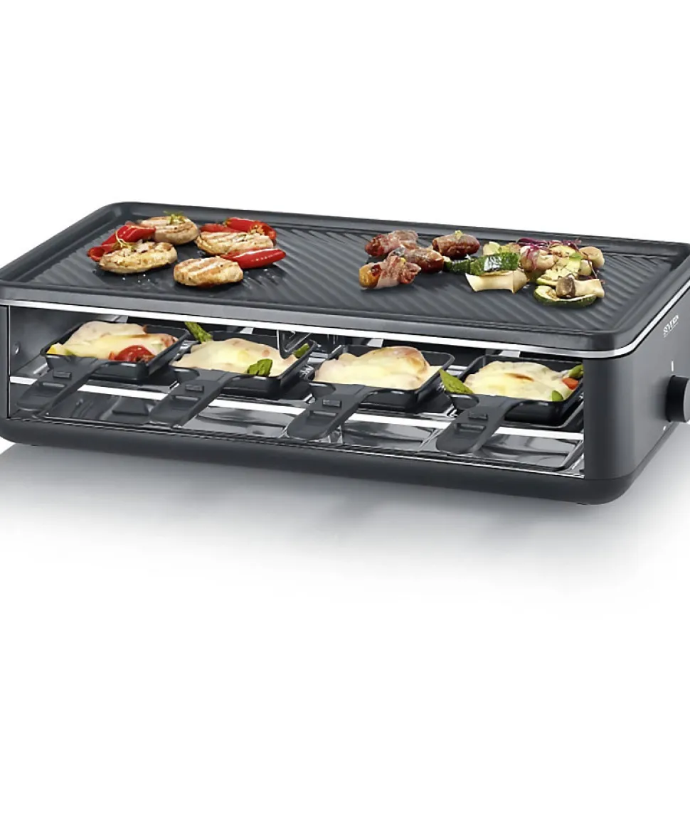 Appareil a raclette - SEVERIN - RG2365 - 8 personnes - Plaque de cuisson céramique 48 x 24 cm - Gril raclette 1300 W - Noir