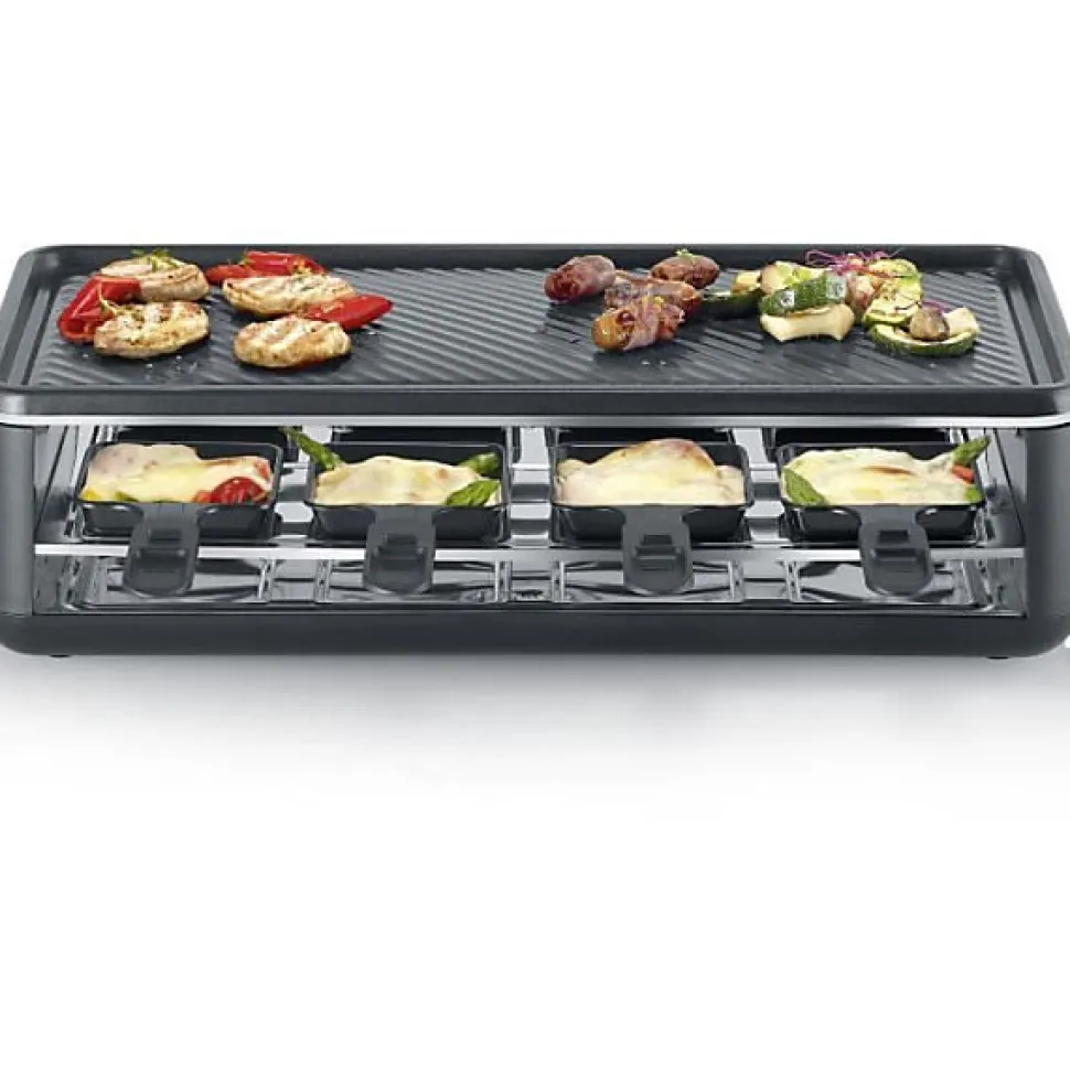 Appareil a raclette - SEVERIN - RG2365 - 8 personnes - Plaque de cuisson céramique 48 x 24 cm - Gril raclette 1300 W - Noir