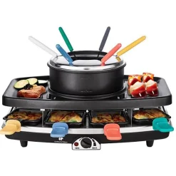Appareil a Raclette CONTINENTAL EDISON CERFG86B et fondue 8 personnes - Noir