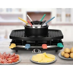 Appareil a Raclette CONTINENTAL EDISON CERFG86B et fondue 8 personnes - Noir