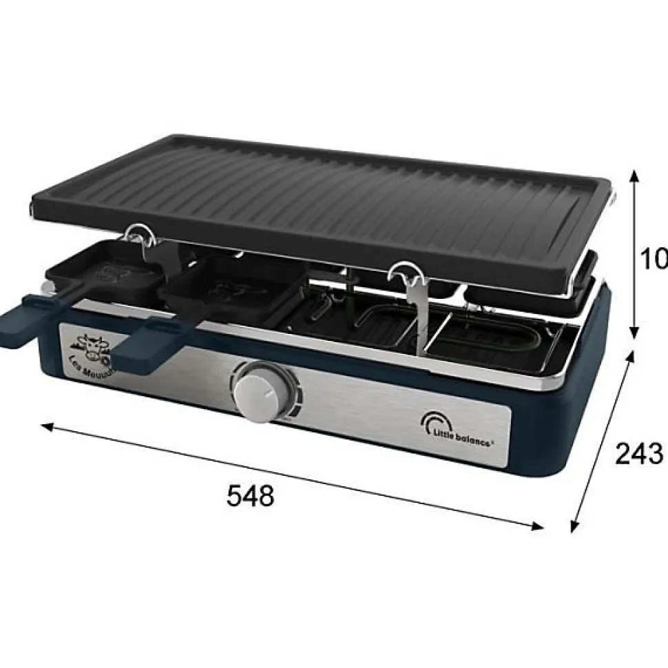 Appareil a raclette rectangulaire - LITTLE BALANCE - Maxi Grill & Cheese - 1400 W - 8 personnes - Meuuh / design poivre