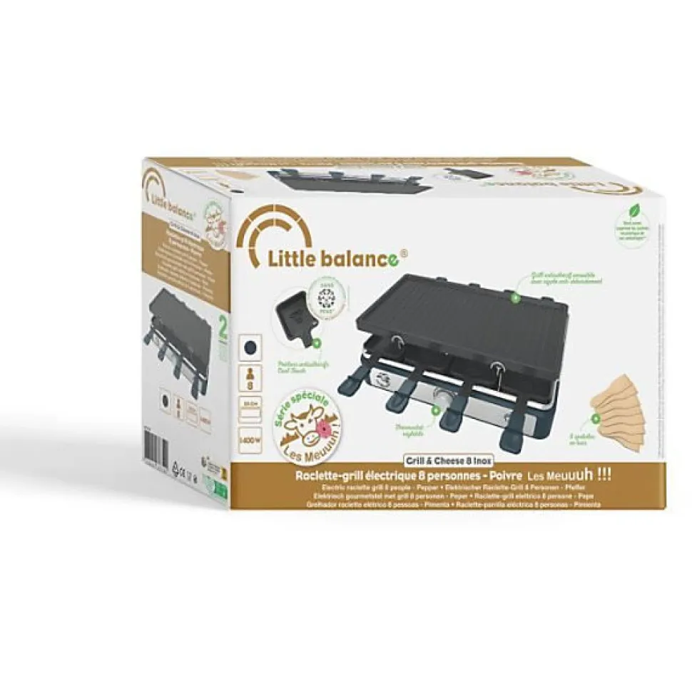 Appareil a raclette rectangulaire - LITTLE BALANCE - Maxi Grill & Cheese - 1400 W - 8 personnes - Meuuh / design poivre