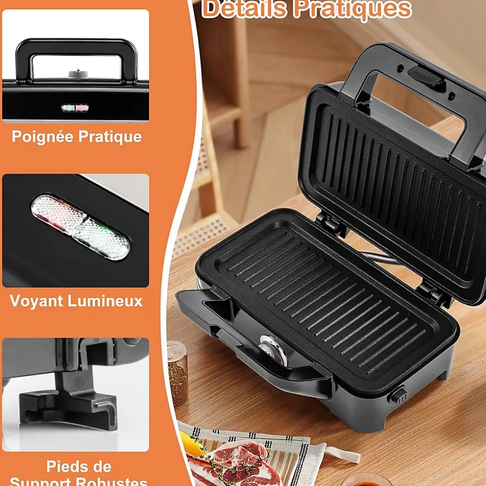 Appareil Croque Monsieur 3 en 1 pour Gaufres, Croques et Sandwichs, Température Réglable 5 Niveaux Protection Surchauffe