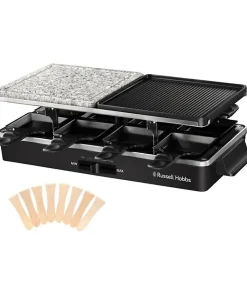 Appareil Raclette Russell Hobbs - 26280-56 - Multifonction 3 en 1 - 8 Personnes - 1400W - Pierre de Cuisson - Grill Réversible