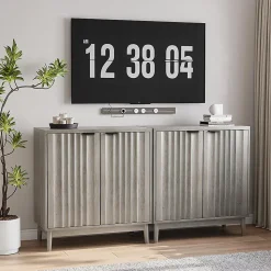 Armoire à bords rainurés, buffet indépendant,armoire en bois,gris,lavable,étagères réglables