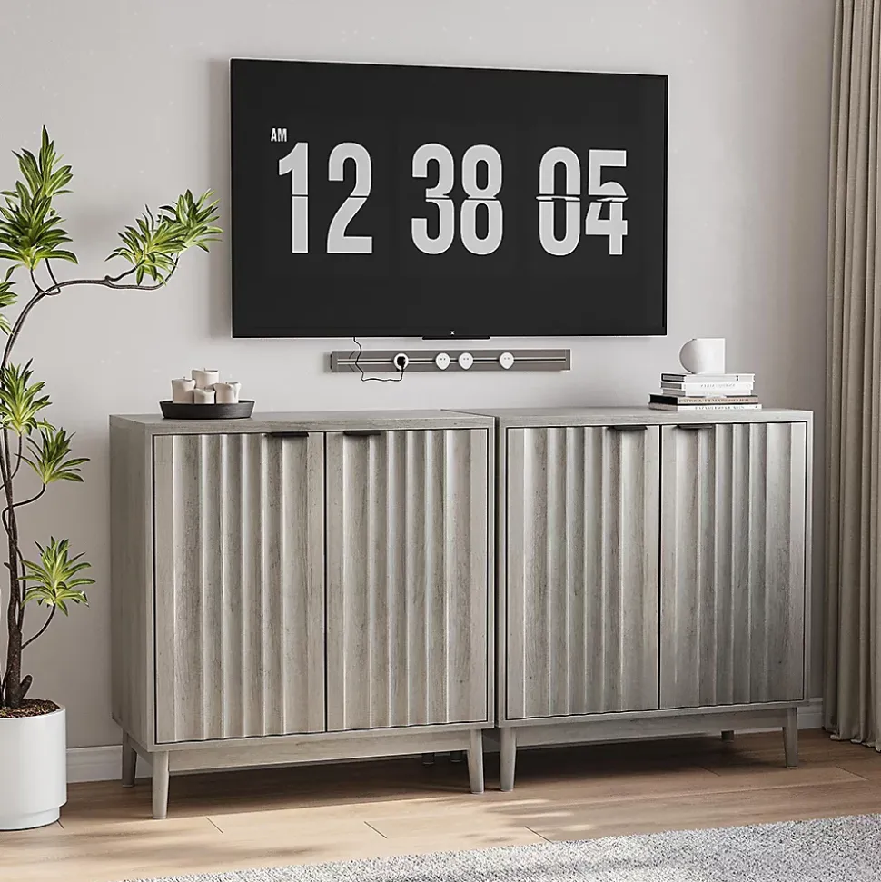 Armoire à bords rainurés, buffet indépendant,armoire en bois,gris,lavable,étagères réglables