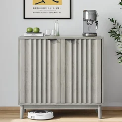 Armoire à bords rainurés, buffet indépendant,armoire en bois,gris,lavable,étagères réglables