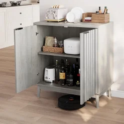 Armoire à bords rainurés, buffet indépendant,armoire en bois,gris,lavable,étagères réglables