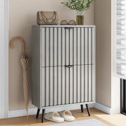 Armoire à chaussures dissimulée avec design rainuré,60cm,gris,2 tiroirs à abattants,