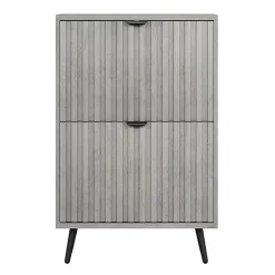 Armoire à chaussures dissimulée avec design rainuré,60cm,gris,2 tiroirs à abattants,