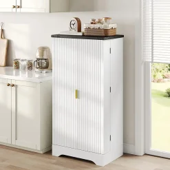 Armoire de cuisine avec éclairage LED et étagère à épices,120x60.5x40cm,blanc, double porte, étagères réglables