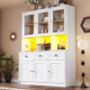 Armoire de cuisine,140x40x175cm,blanc/noir,haute buffet vitrine étagères réglables éclairage LED couleurs variables