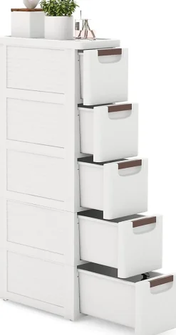 Armoire de Rangement à roulettes Etroite, Chariot en Plastique Mince à 3/4/5/6 Tiroirs, Roues Intégrées (5 Tiroirs,Blanc)