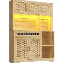 Armoire de salon, de cuisine et de salle à manger,120x40x180cm, MDF tissé, avec tiroirs, portes et éclairage LED