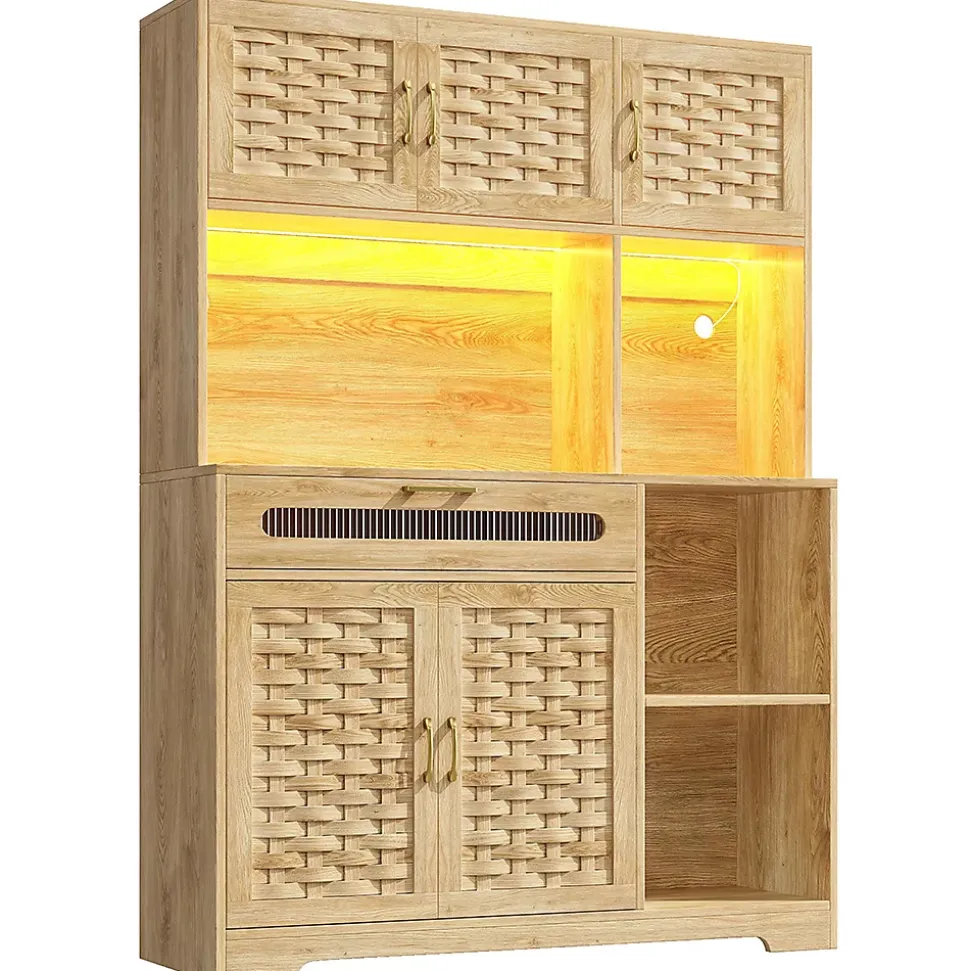 Armoire de salon, de cuisine et de salle à manger,120x40x180cm, MDF tissé, avec tiroirs, portes et éclairage LED